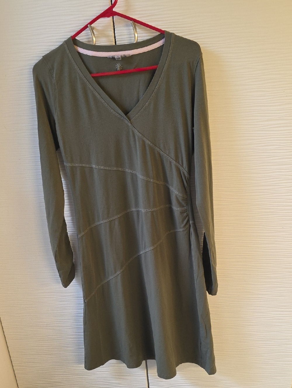 Athleta Olive Green Long-Sleeve V-Neck Dress